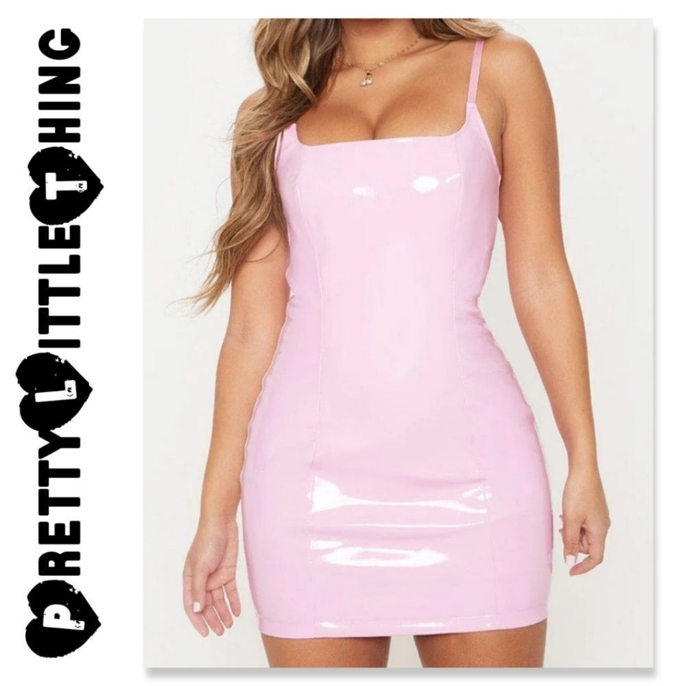 NWT PrettyLittleThings Baby Pink PU Bodycon Dress
